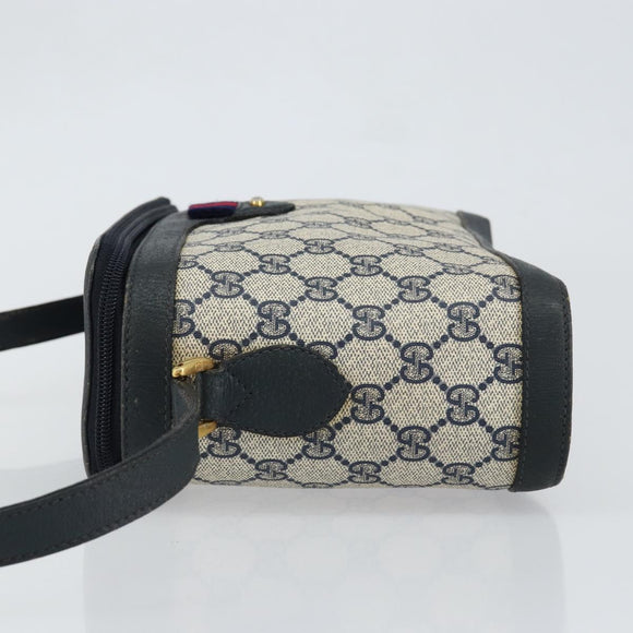 GUCCI GG Supreme Sherry Line Shoulder Bag PVC Navy Gold 904 02 069 Auth 148394