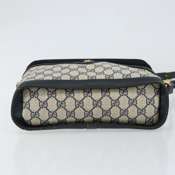 GUCCI GG Supreme Sherry Line Shoulder Bag PVC Navy Gold 904 02 069 Auth 148394