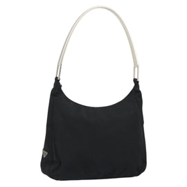 PRADA Shoulder Bag Nylon Black Silver Auth 148397