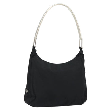 PRADA Shoulder Bag Nylon Black Silver Auth 148397