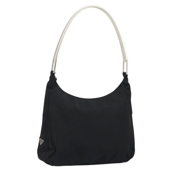 PRADA Shoulder Bag Nylon Black Silver Auth 148397