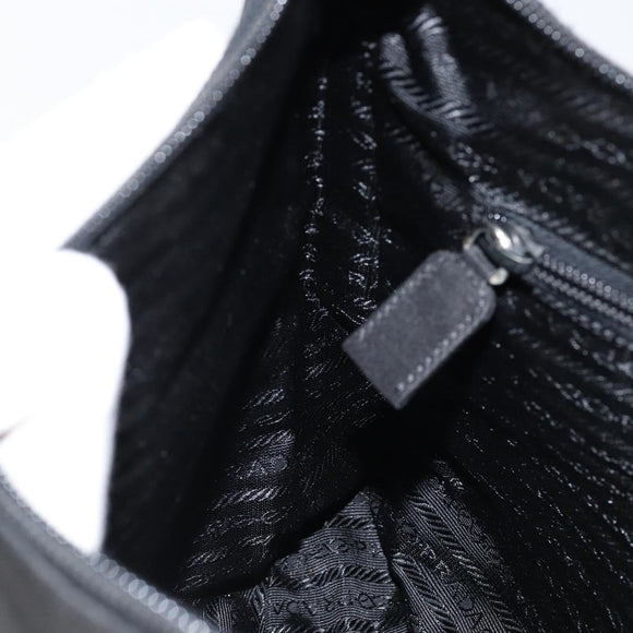 PRADA Shoulder Bag Nylon Black Silver Auth 148397
