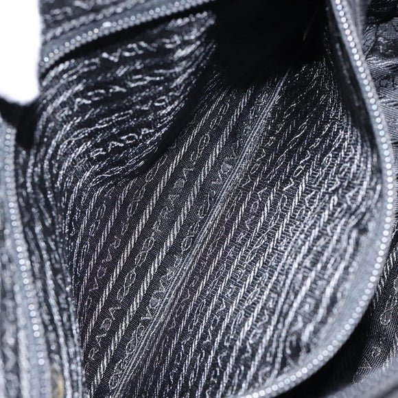 PRADA Shoulder Bag Nylon Black Silver Auth 148397