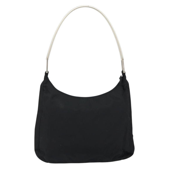 PRADA Shoulder Bag Nylon Black Silver Auth 148397