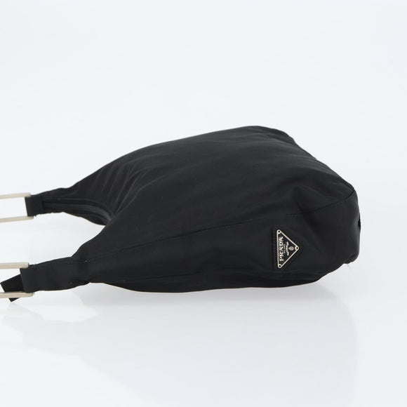 PRADA Shoulder Bag Nylon Black Silver Auth 148397