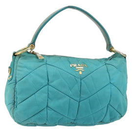 PRADA Shoulder Bag Nylon Turquoise Blue Gold Auth 148398