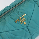 PRADA Shoulder Bag Nylon Turquoise Blue Gold Auth 148398-15