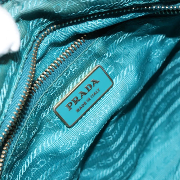 PRADA Shoulder Bag Nylon Turquoise Blue Gold Auth 148398