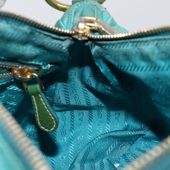PRADA Shoulder Bag Nylon Turquoise Blue Gold Auth 148398