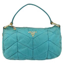 PRADA Shoulder Bag Nylon Turquoise Blue Gold Auth 148398-2
