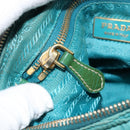 PRADA Shoulder Bag Nylon Turquoise Blue Gold Auth 148398-21