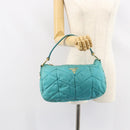 PRADA Shoulder Bag Nylon Turquoise Blue Gold Auth 148398-24