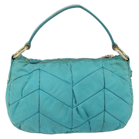 PRADA Shoulder Bag Nylon Turquoise Blue Gold Auth 148398