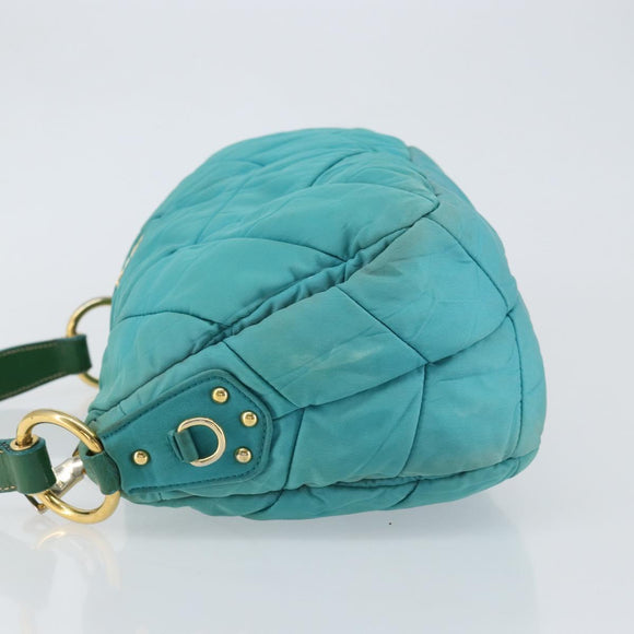 PRADA Shoulder Bag Nylon Turquoise Blue Gold Auth 148398