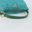 PRADA Shoulder Bag Nylon Turquoise Blue Gold Auth 148398-7