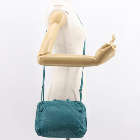 BOTTEGA VENETA INTRECCIATO Shoulder Bag Leather Turquoise Blue Auth 148399
