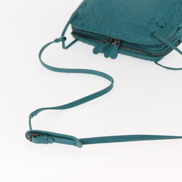 BOTTEGA VENETA INTRECCIATO Shoulder Bag Leather Turquoise Blue Auth 148399