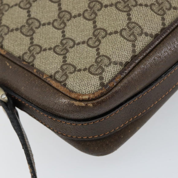 GUCCI GG Supreme Web Sherry Line Shoulder Bag PVC Beige Gold Red Auth 148413