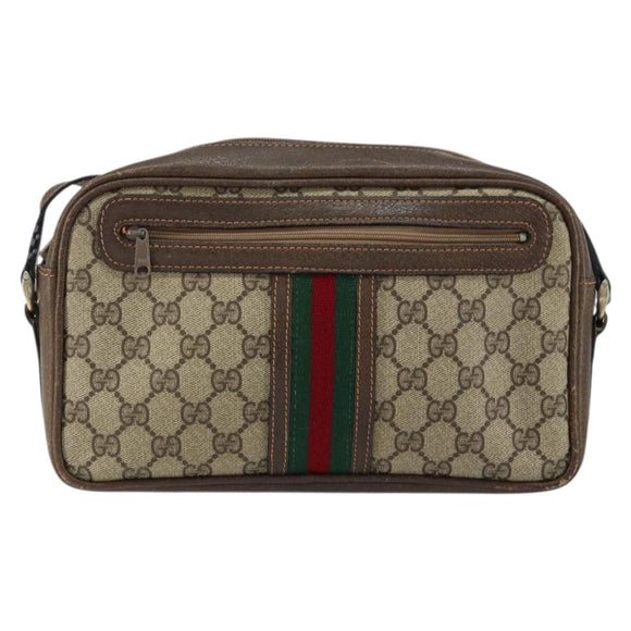 GUCCI GG Supreme Web Sherry Line Shoulder Bag PVC Beige Gold Red Auth 148413