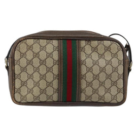 GUCCI GG Supreme Web Sherry Line Shoulder Bag PVC Beige Gold Red Auth 148413 - 0