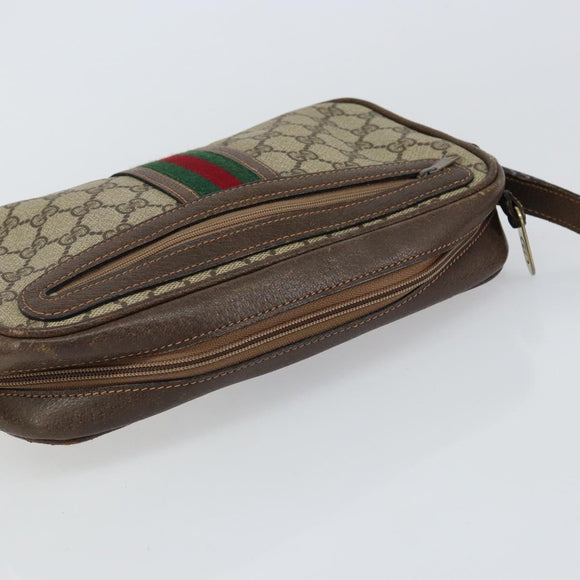 GUCCI GG Supreme Web Sherry Line Shoulder Bag PVC Beige Gold Red Auth 148413