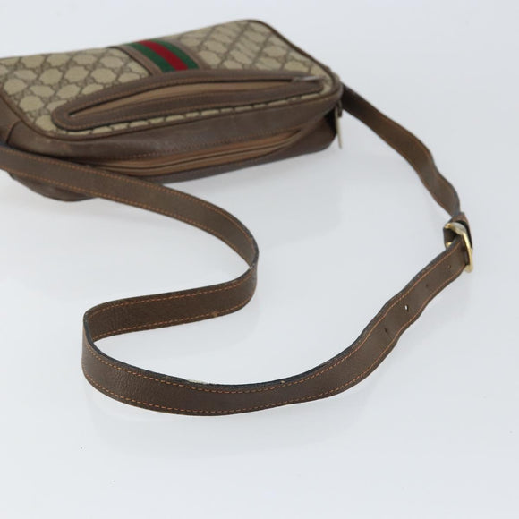 GUCCI GG Supreme Web Sherry Line Shoulder Bag PVC Beige Gold Red Auth 148413