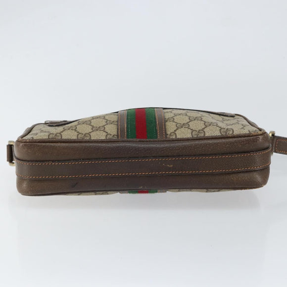 GUCCI GG Supreme Web Sherry Line Shoulder Bag PVC Beige Gold Red Auth 148413