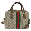 GUCCI GG Supreme Web Sherry Line Hand Bag PVC 2way Beige 67 02 3839 Auth 148415-1