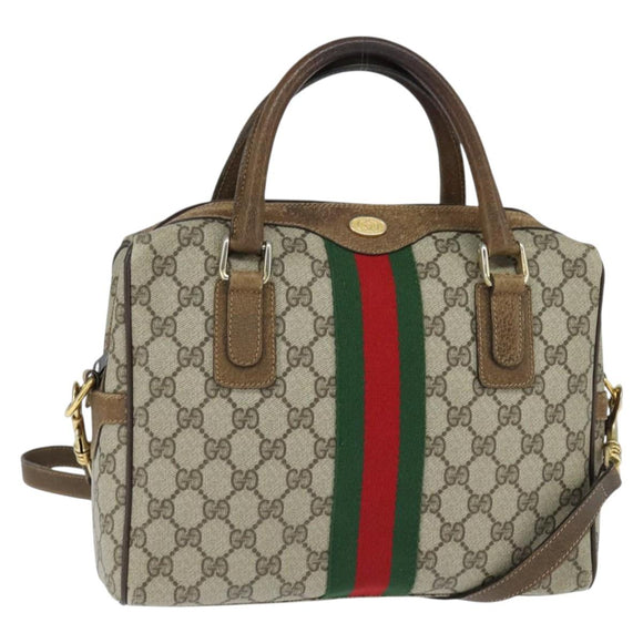 GUCCI GG Supreme Web Sherry Line Hand Bag PVC 2way Beige 67 02 3839 Auth 148415