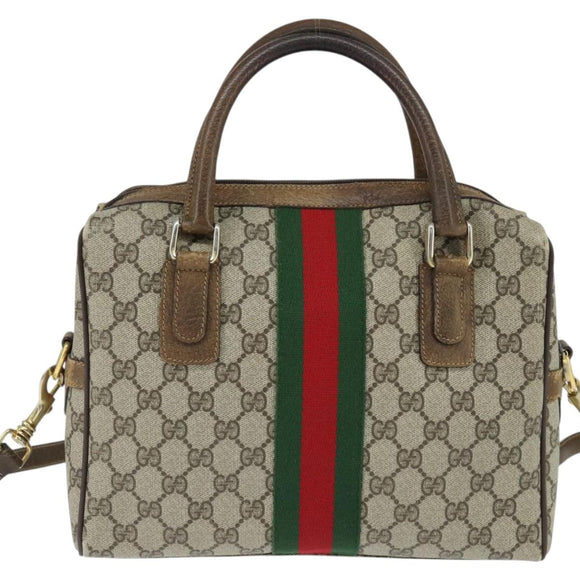 GUCCI GG Supreme Web Sherry Line Hand Bag PVC 2way Beige 67 02 3839 Auth 148415