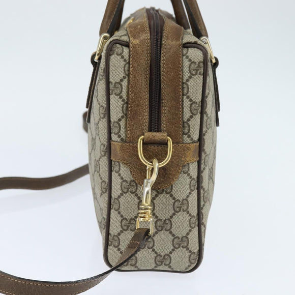 GUCCI GG Supreme Web Sherry Line Hand Bag PVC 2way Beige 67 02 3839 Auth 148415