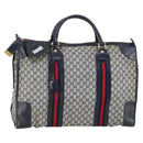 GUCCI GG Canvas Sherry Line Hand Bag Navy Gold Red Auth 148418-1