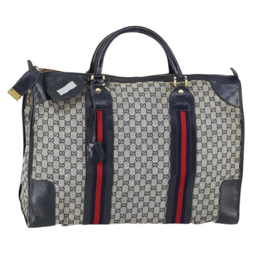 GUCCI GG Canvas Sherry Line Hand Bag Navy Gold Red Auth 148418