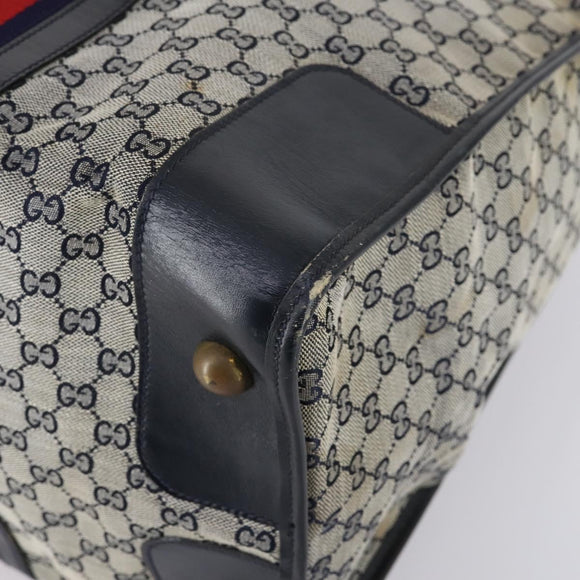 GUCCI GG Canvas Sherry Line Hand Bag Navy Gold Red Auth 148418