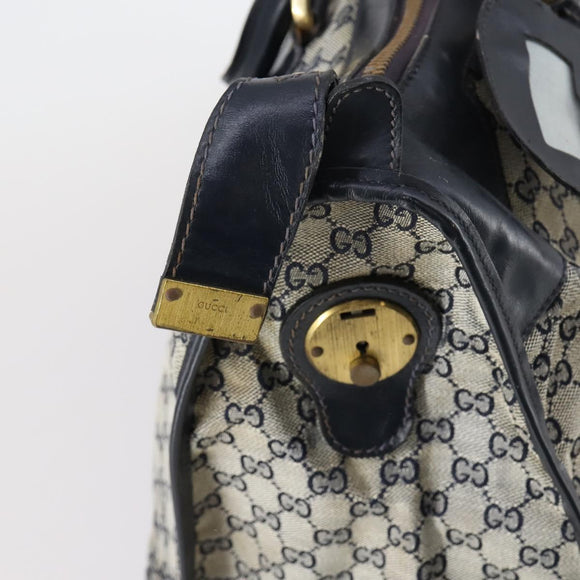 GUCCI GG Canvas Sherry Line Hand Bag Navy Gold Red Auth 148418