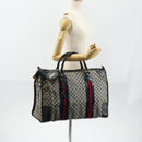 GUCCI GG Canvas Sherry Line Hand Bag Navy Gold Red Auth 148418-21