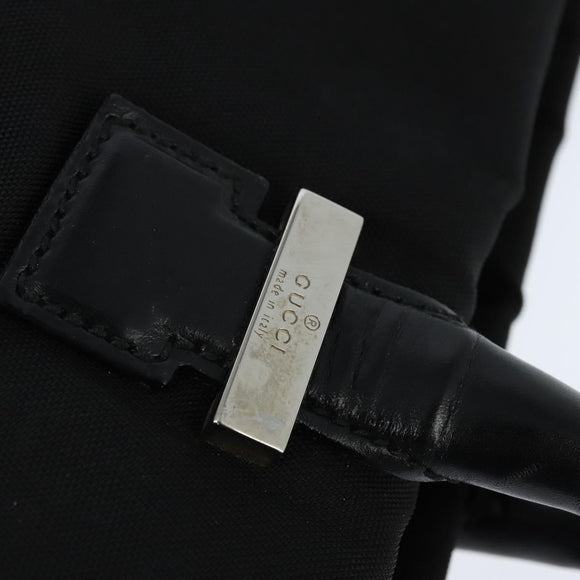 GUCCI Hand Bag Nylon Black Silver Auth 148421
