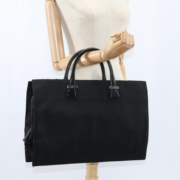 GUCCI Hand Bag Nylon Black Silver Auth 148421