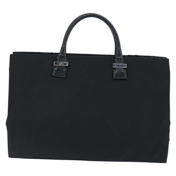 GUCCI Hand Bag Nylon Black Silver Auth 148421