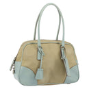 PRADA Boston Bag Canvas Beige Silver Auth 148422-1