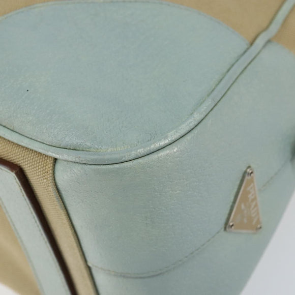 PRADA Boston Bag Canvas Beige Silver Auth 148422