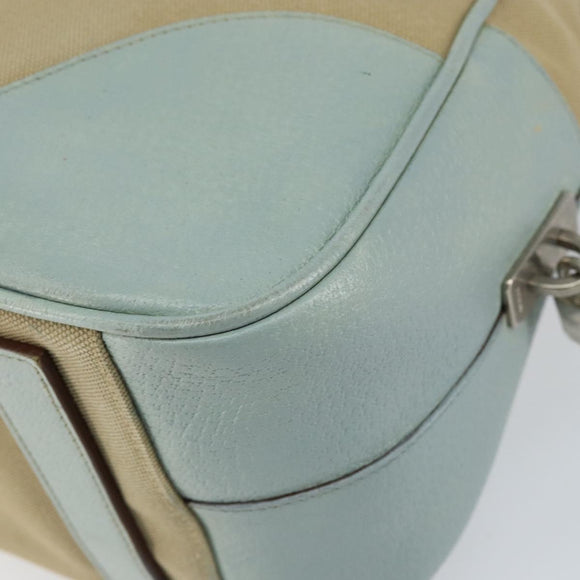 PRADA Boston Bag Canvas Beige Silver Auth 148422