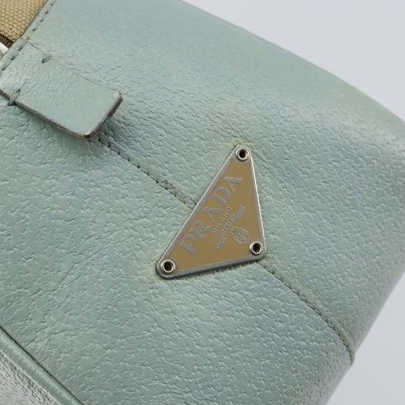 PRADA Boston Bag Canvas Beige Silver Auth 148422