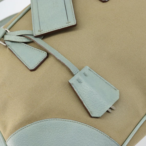 PRADA Boston Bag Canvas Beige Silver Auth 148422