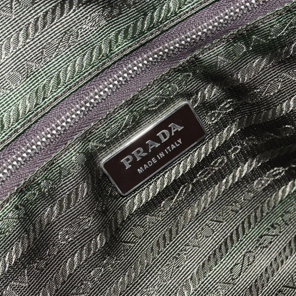 PRADA Boston Bag Canvas Beige Silver Auth 148422