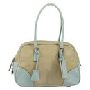 PRADA Boston Bag Canvas Beige Silver Auth 148422-13