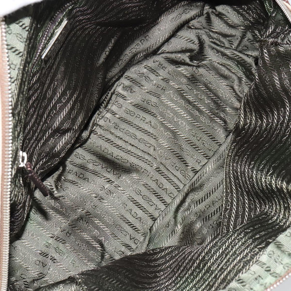 PRADA Boston Bag Canvas Beige Silver Auth 148422