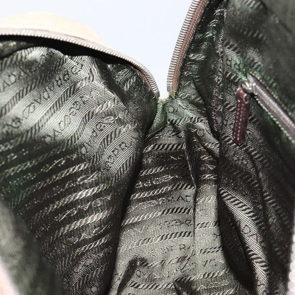 PRADA Boston Bag Canvas Beige Silver Auth 148422