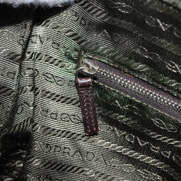 PRADA Boston Bag Canvas Beige Silver Auth 148422