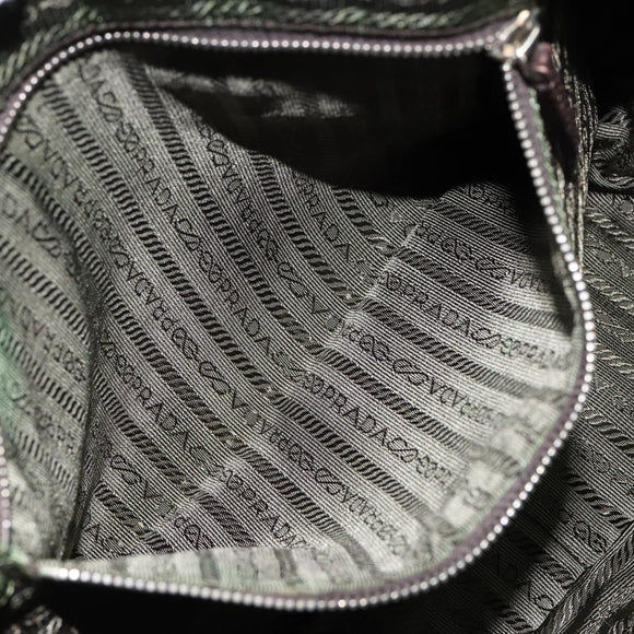 PRADA Boston Bag Canvas Beige Silver Auth 148422